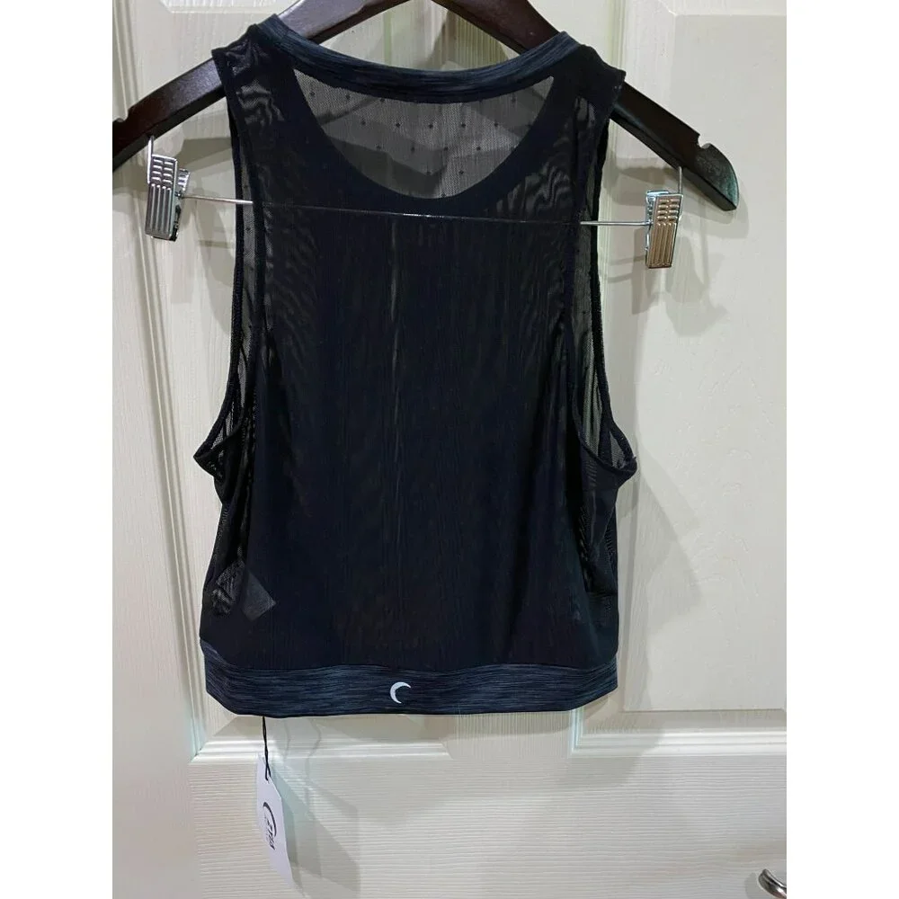 NWT ZYIA Active Women's Calm Luxe High Neck Mesh Tank Top Polka Dot Black Sz Lar - Picture 6 of 10